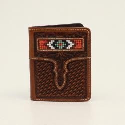 Nocona Bifold Flip Basket Weave Diamond Beaded Tan