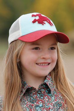 Girl&#39;s Chennille Cowboy Patch Cap - Turquoise