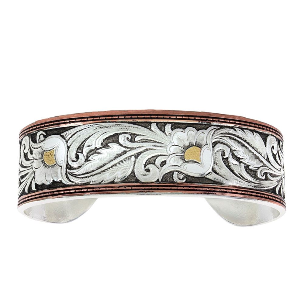 LeatherCut Tri-Colored Floral Cuff Bracelet