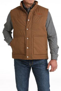 Men's Wax Coated Quilted Vest - Brown