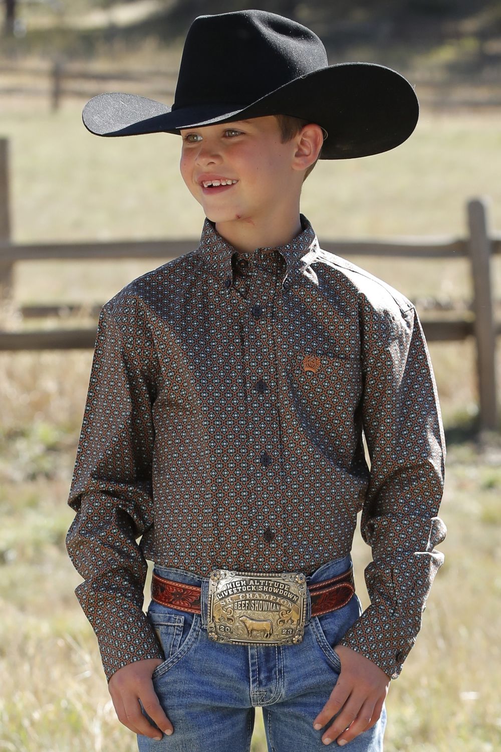 BOYS L/S PRINT 10/24 - BRN