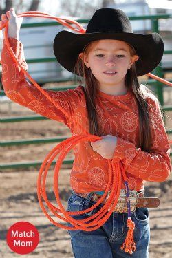 CRUEL GIRL'S LONG SLEEVE WESTERN PRINT TEE - COPPER