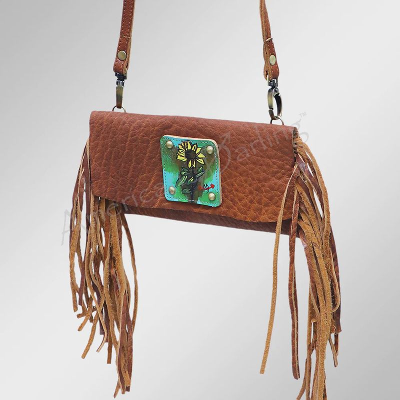 Wallet Genuine Western Leather Women Bag Turquoise Sunflower