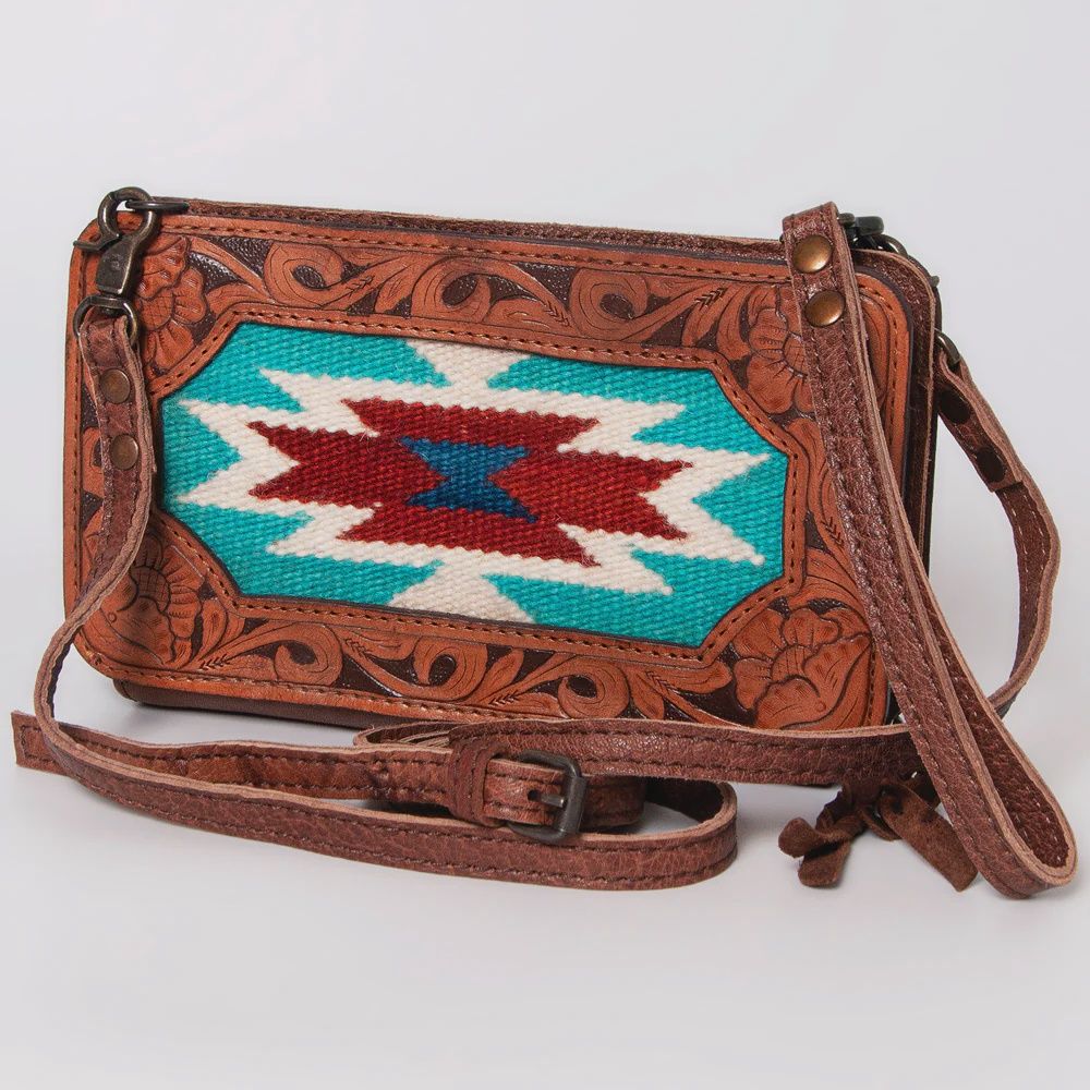 Crossbody Genuine Western Leather Women Bag Aztec Floral