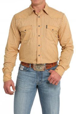 Men's Modern Fit Stripe Snap Front Western Shirt - Gold