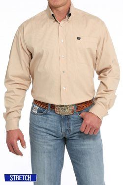 Men's Microstrip Print Button-Down Western Shirt - Gold