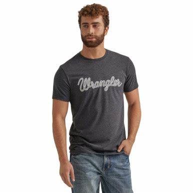 Wrangler Mens S/S Tee Rope Logo-Charcoal