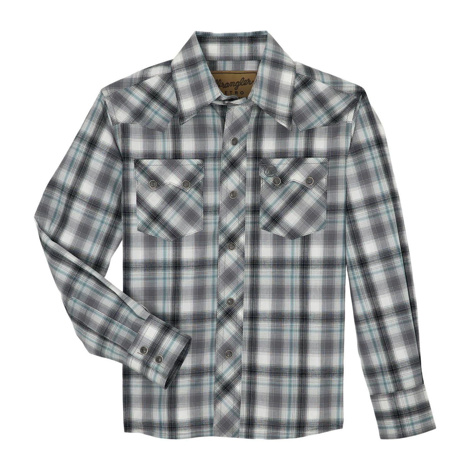 Boys Wrangler Retro® Long Sleeve Shirts - Gray/Black