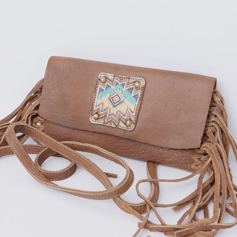 Wallet Genuine Western Leather Women Bag Aztec Patch
