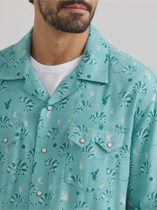 Wrangler S/S Snap Shirt - Coconut Cowboy Turquoise