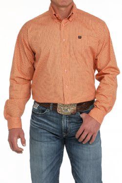 Men's Geometric Print Button-Down Western Shirt - coral