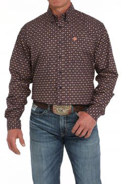 Men's Medallion Print Button-Down Western Shirt - Purple