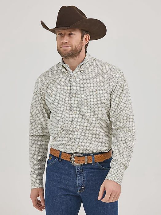 Wrangler® George Strait™ Long Sleeve Button Down Two Pocket Shirt Woven Tan
