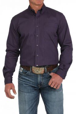 Men&#39;s Modern Fit Solid Button-Down Western Shirt - Purple