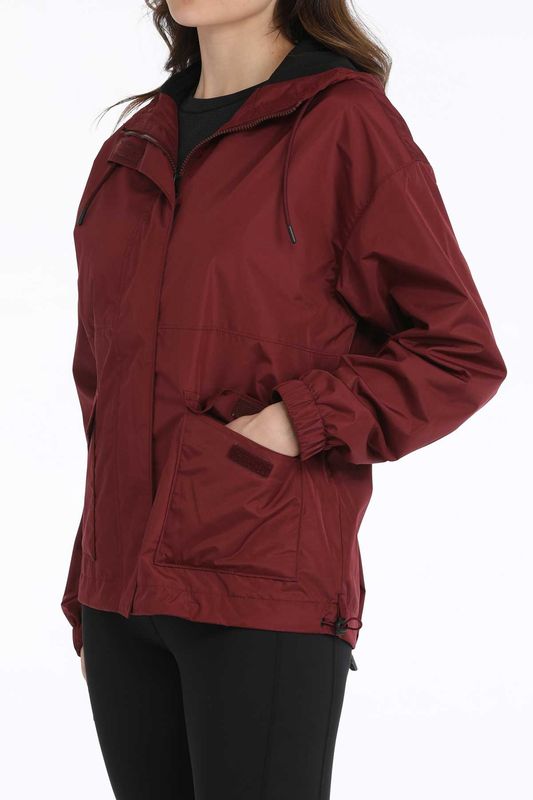 Cinch Women's Zip Up Rain Jacket - Burdgundy