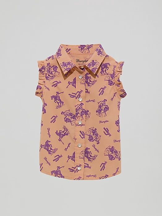 Little Girl&#39;s Sleeveless Ruffle Western Shirt