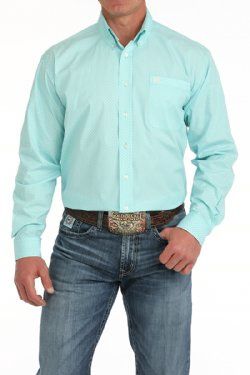 Men&#39;s Geometric Print Button-Down Western Shirt - Turquoise