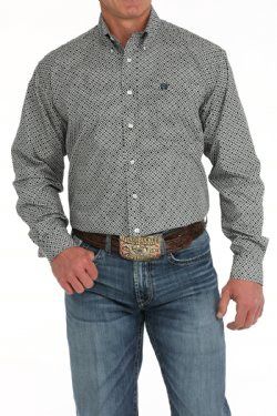 Men&#39;s Geometric Print Button-Down Western Shirt - Cream