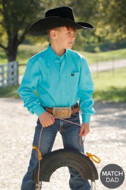 Boy&#39;s Solid Button-Down Western Shirt - Turquoise