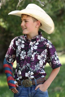 Boy's Short Sleeve Hawaiian Print Button-Down Western Shirt - Multi