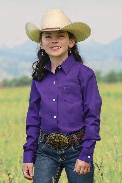 Girl&#39;s Solid Button-Down Western Shirt - Purple