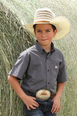 Boy&#39;s Short Sleeve Geometric Print Button-Down Shirt - Gray