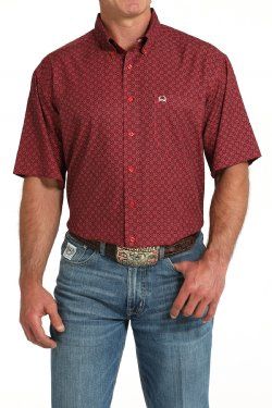 Cinch Men&#39;s S/S Geometric Red Print Arenaflex