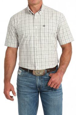 Cinch Men&#39;s S/S Plaid White Arenaflex