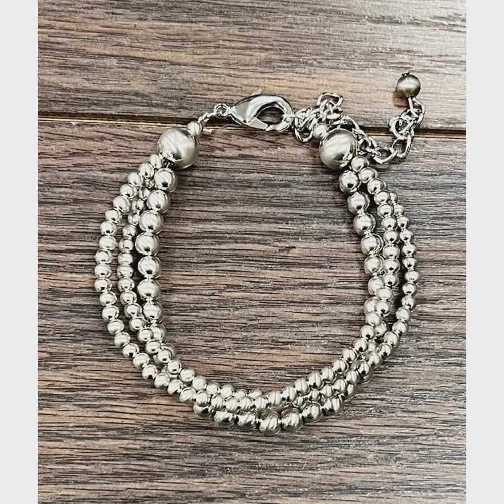 3-strand Sliver Navajo Bead Adjustable Bracelet