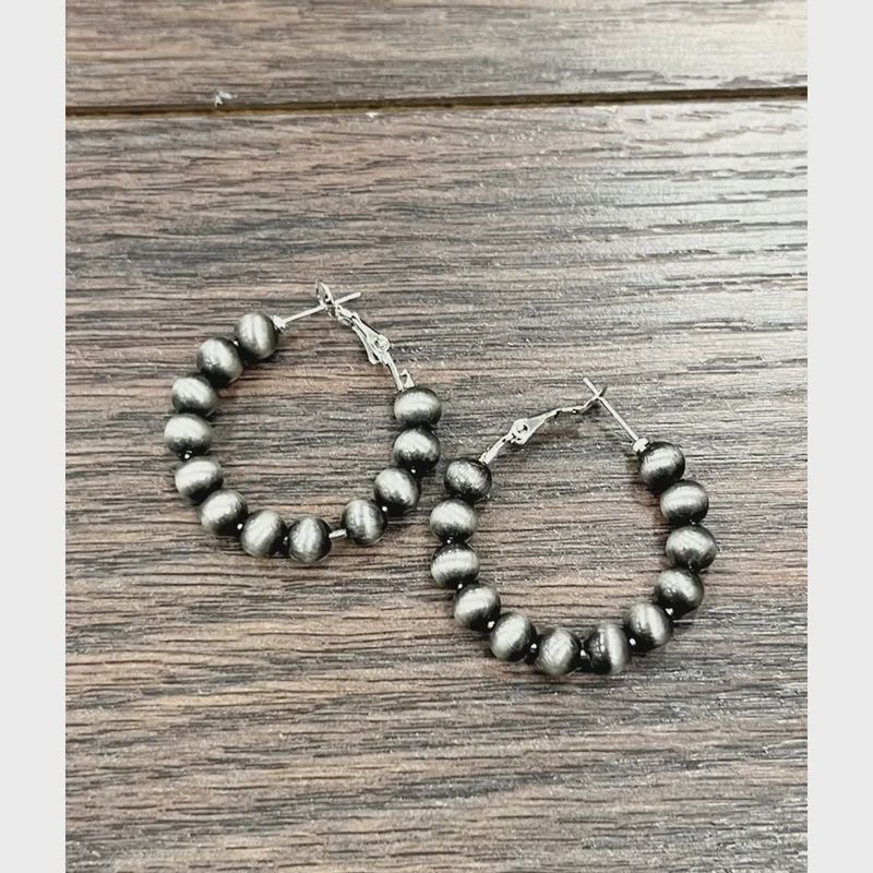 25mm Hoop, 6mm Navajo Bead Earrings