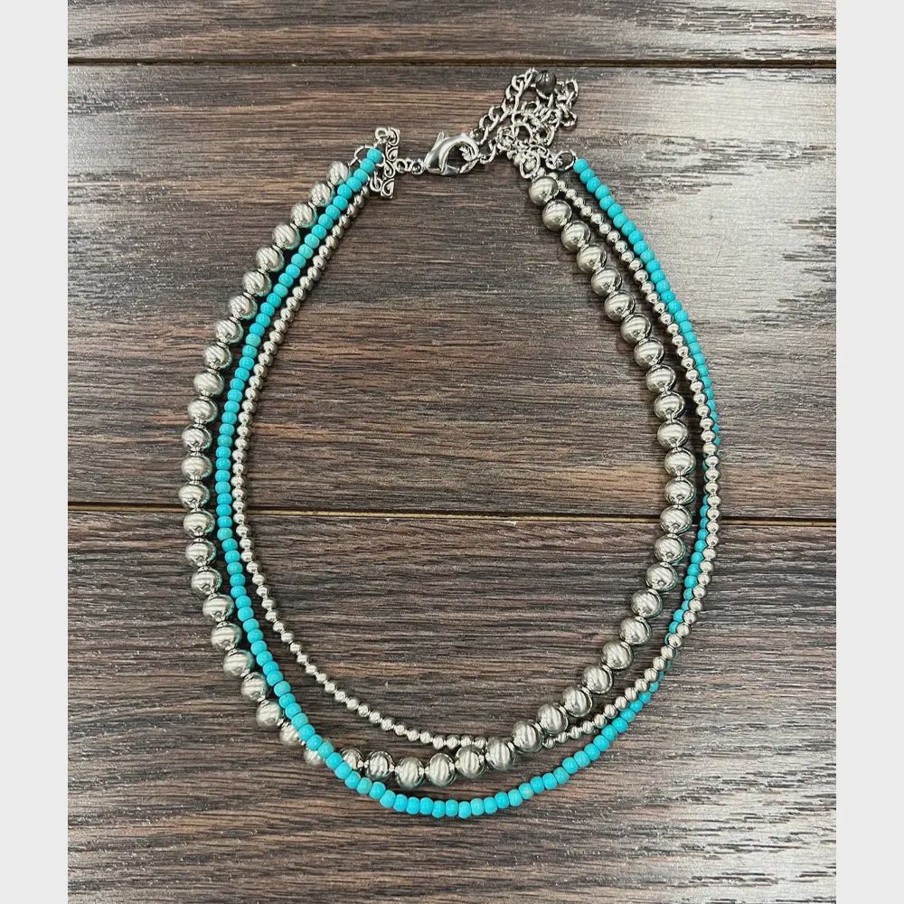 17&quot; 3-strand Silver Navajo Bead Necklace