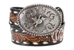 Nocona Boys Belt 1 1/4&quot; Aces White Buck Lace Black