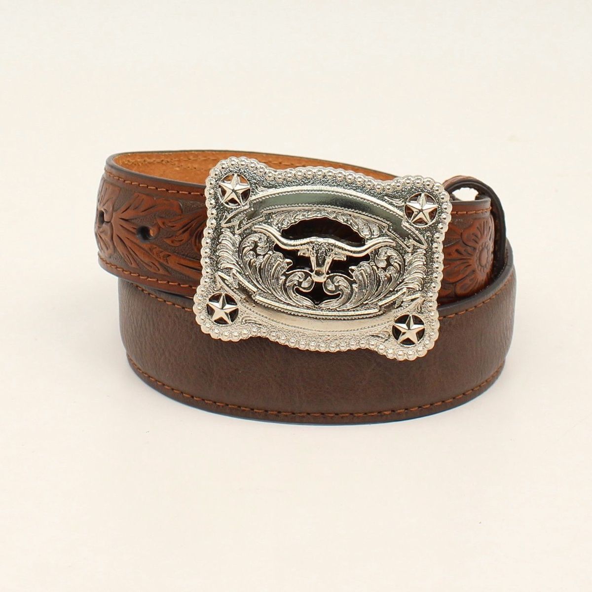 Nocona Boys Floral Tooled Tabs Leather Center
