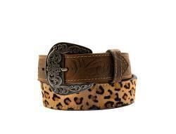 Nocona Girls Belt 1 1/4&quot; Leopard Print Tan