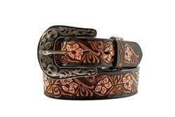 Nocona Girls Belt Floral Hand Tooled Black and Brown