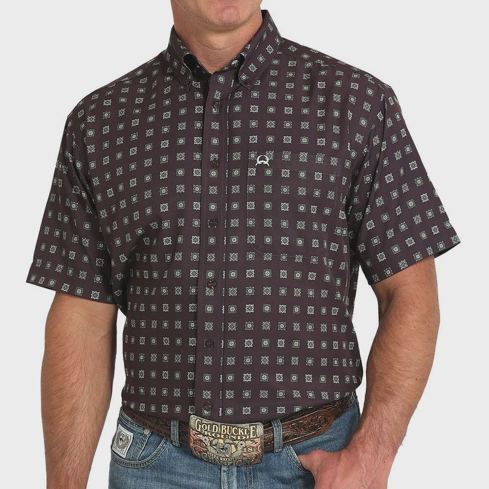 Cinch Men&#39;s Purple Print ArenaFlex Short Sleeve Shirt