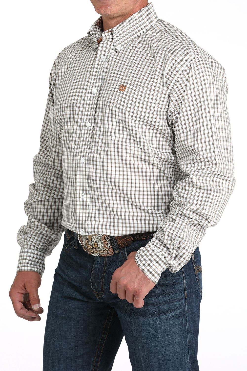 CINCH MENS L/S PLAID 9/25 - WHT