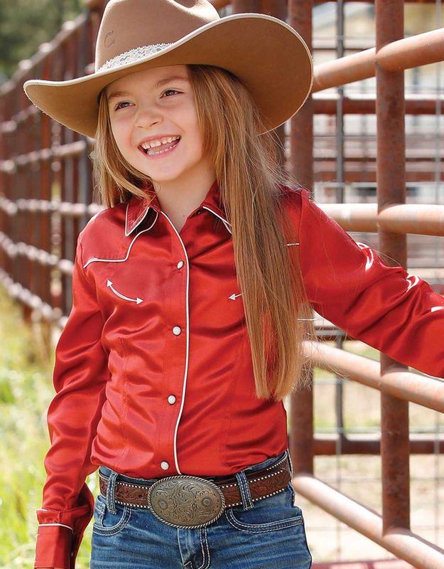 Cruel Girl Girls' L/S Western Snap Shirt-Rust