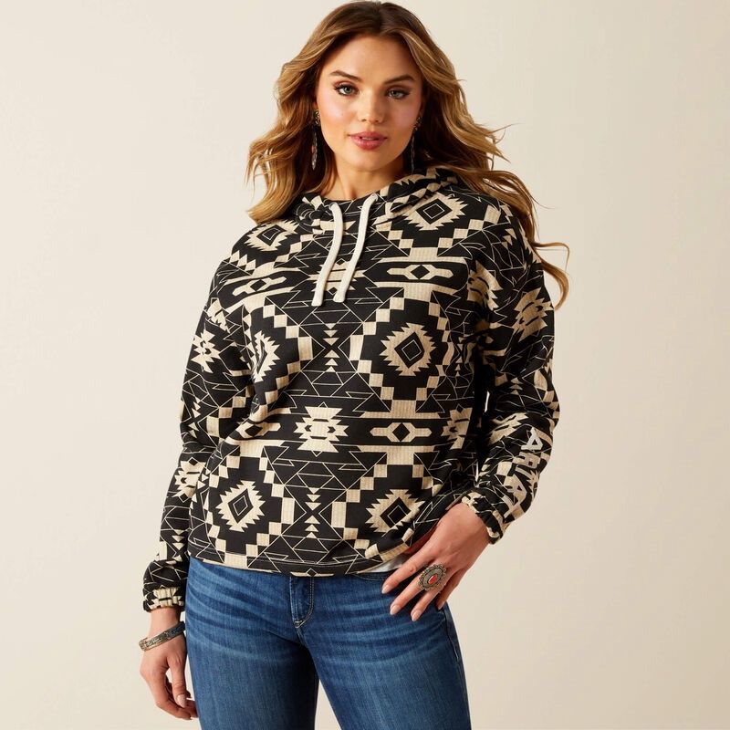 Woman&#39;s  Black Southwest Print Essential Hoodie