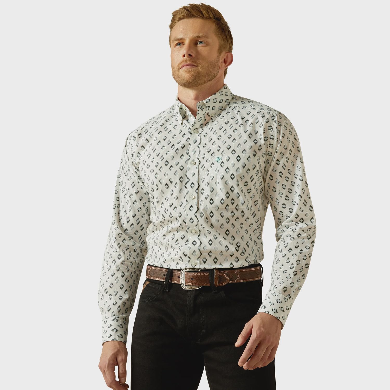 Ariat Men&#39;s Bass Fitted White Button Down Shirt