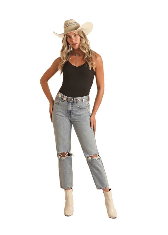 Rock &amp; Roll Straight Cropped High Rise Jean- Light Vintage
