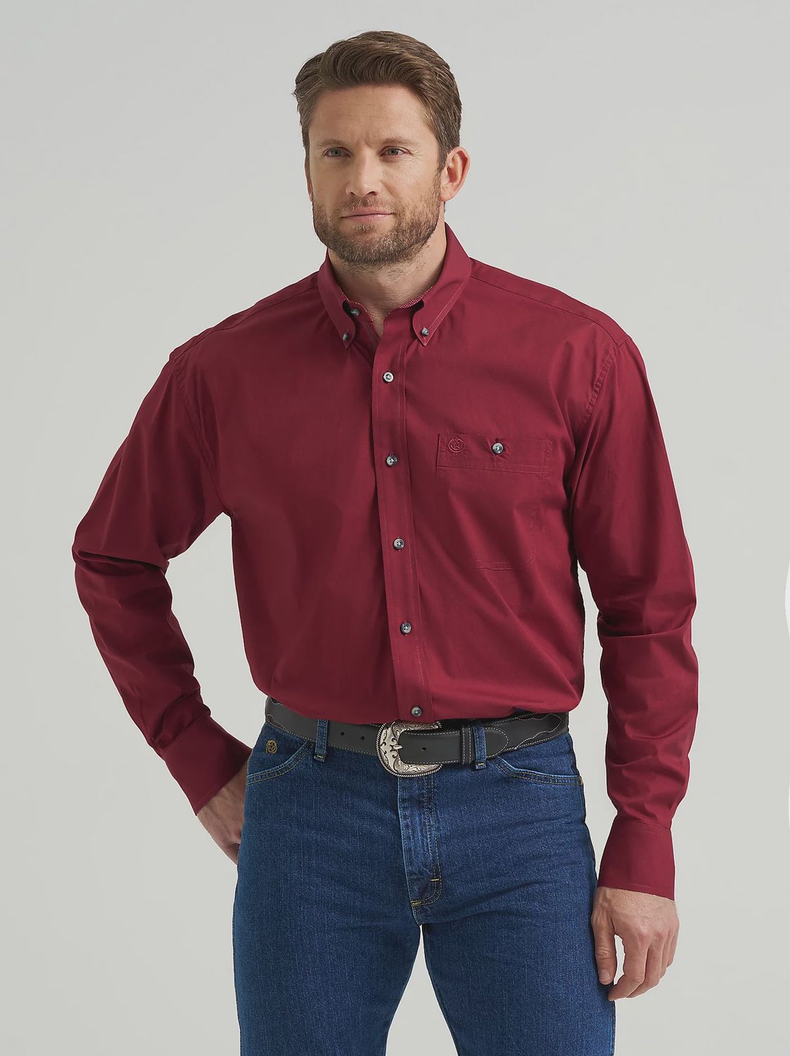Wrangler George Strait Solid Burgundy Button Down Shirt