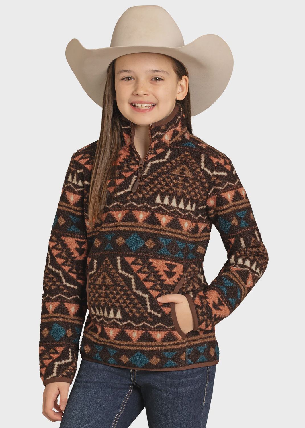 Girls&#39; Brown Aztec Berber Pullover