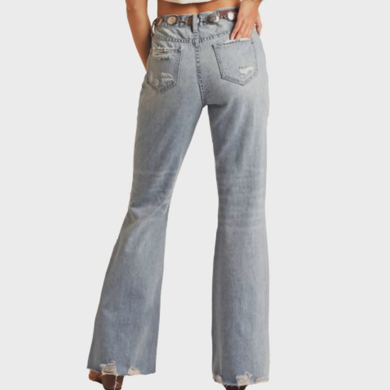 Rock &amp; Roll Light Wash High Rise Flare Jean
