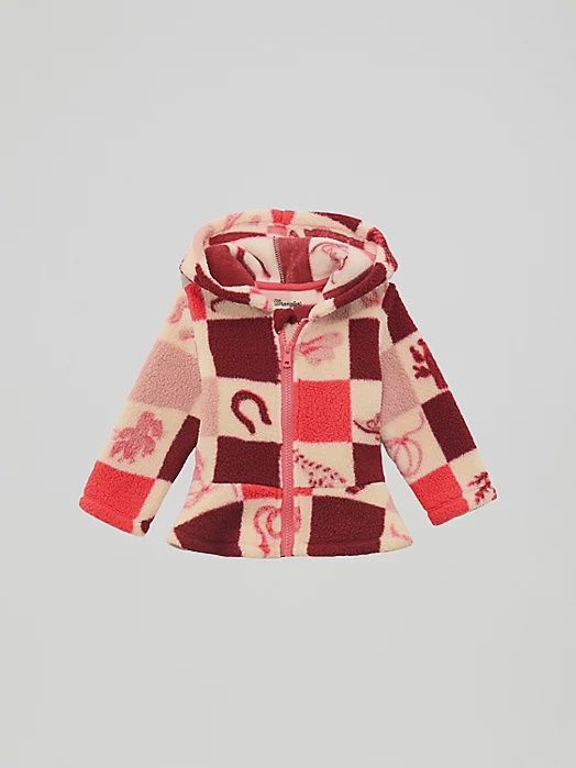 Little Girl&#39;s Ruffle Hem Sherpa Zip Jacket Pink