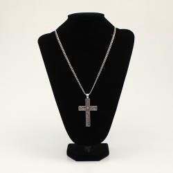 Twister Aqua Stone Cross Necklace 24&quot;