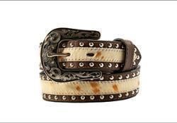 Nocona Girls Belt Calf Hair Crystals Brown
