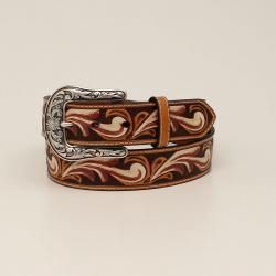 Ariat Ladies Belt 1 1/2 Floral Embossed Tan