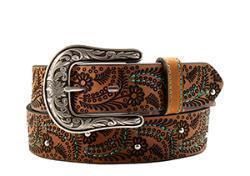 Nocona Womens Belt Turquoise Stitch Paisley Brown