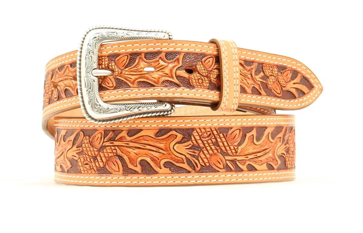 Nocona Hand Tooled Western Belt Oak Leaf/ Acorn